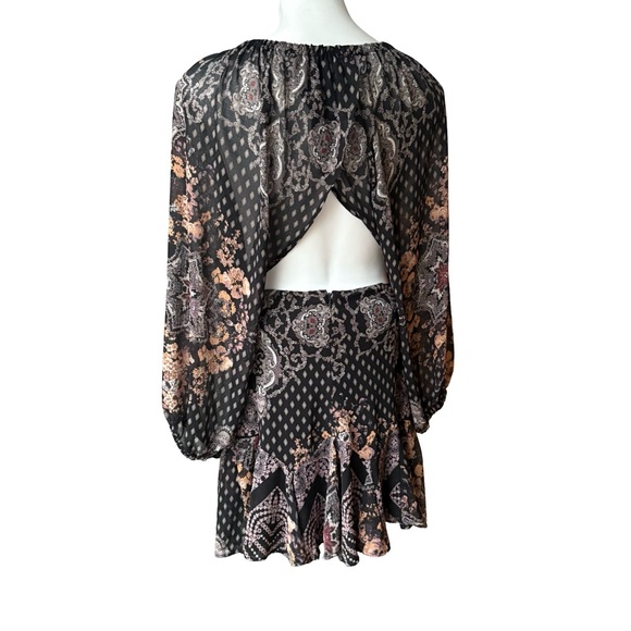 Free People Seven Wonders Mini Dress Open Back Deco Black Multicolor, Sz S - Picture 6 of 12